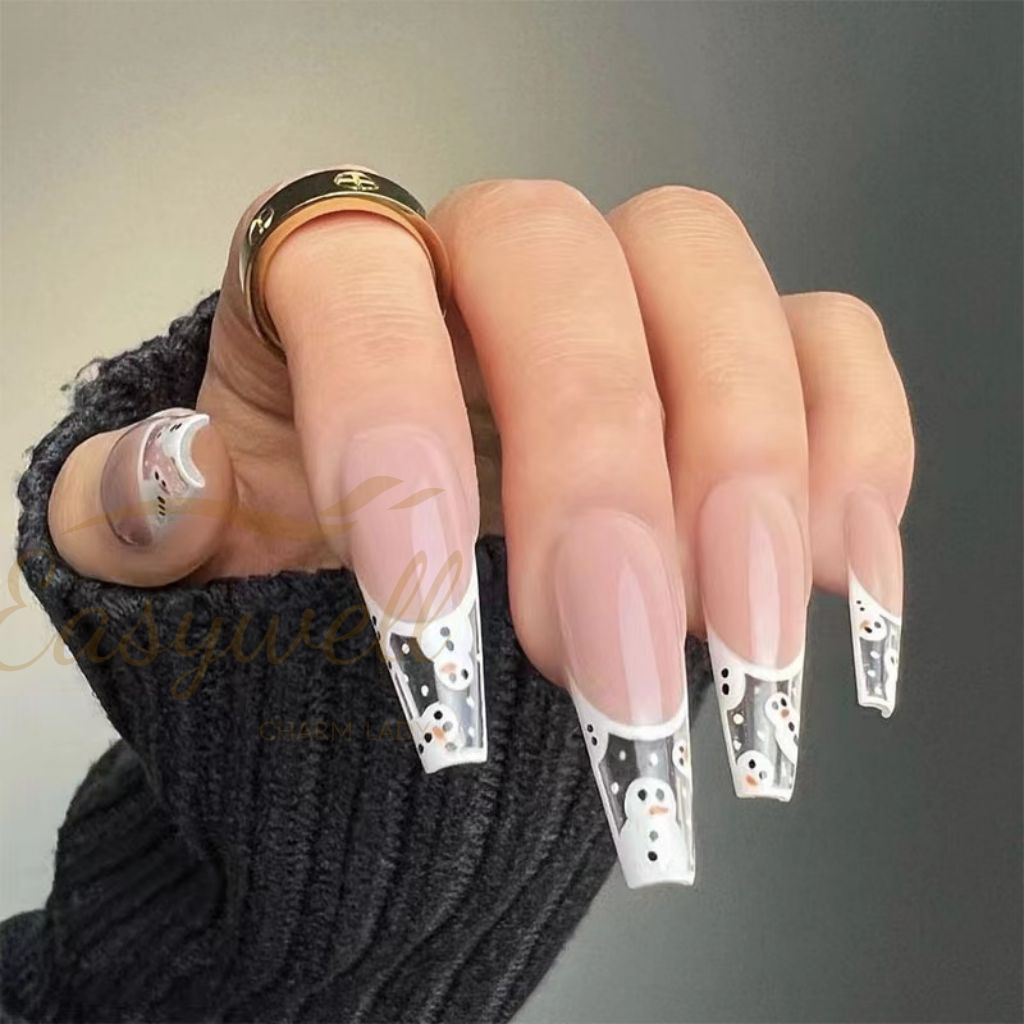 Easywell 28 pcs white snowman press on nails fake nails 