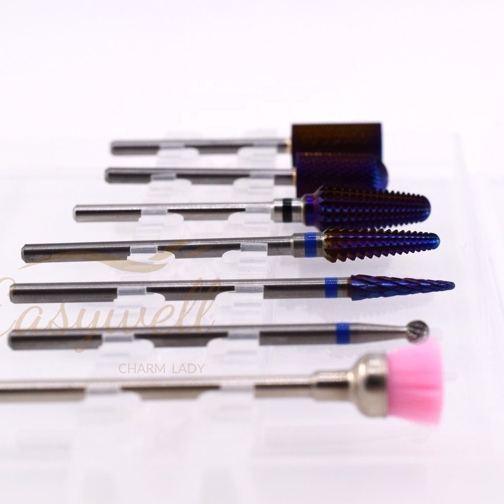 Wholesale 7 Pcs Electric Purple Tungsten Carbide Nail Drill Bit Set with Case and Clean Brush