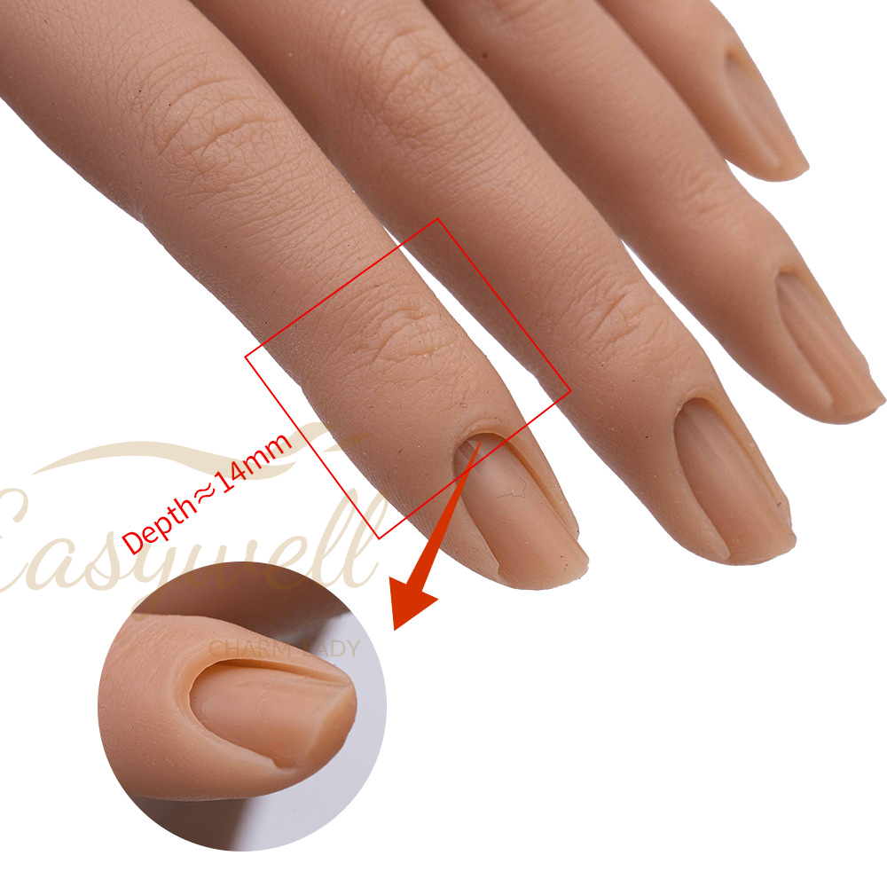 Easywell Silicone manicure practice hand model with joints bendable matching nail piece practice prosthetic hand model silicone（100 nails）