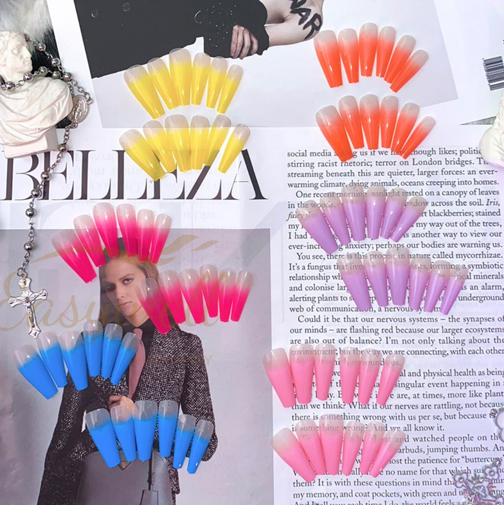 Easywell 28 pcs color gradient press on nails fake nails 