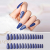 Easywell 28 pcs manufacture wholesale navy blue glitter design medium ballerina coffin press on artificial fingernails false nails