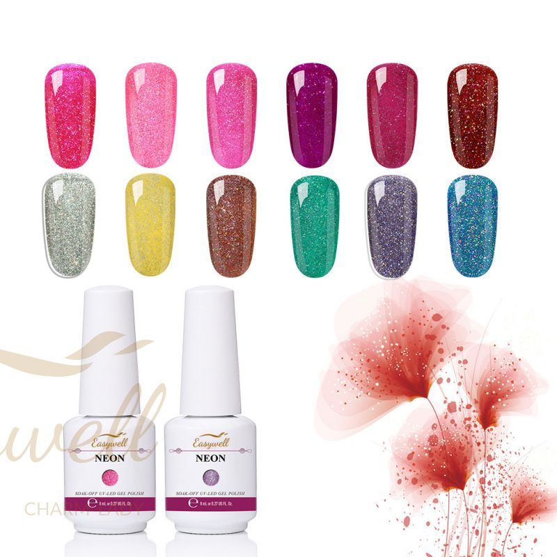 8ml 0.27floz Bright Neon Nail Polish Glue Removable Nail Polish Glue Silver Diamond Phototherapy Glue 
